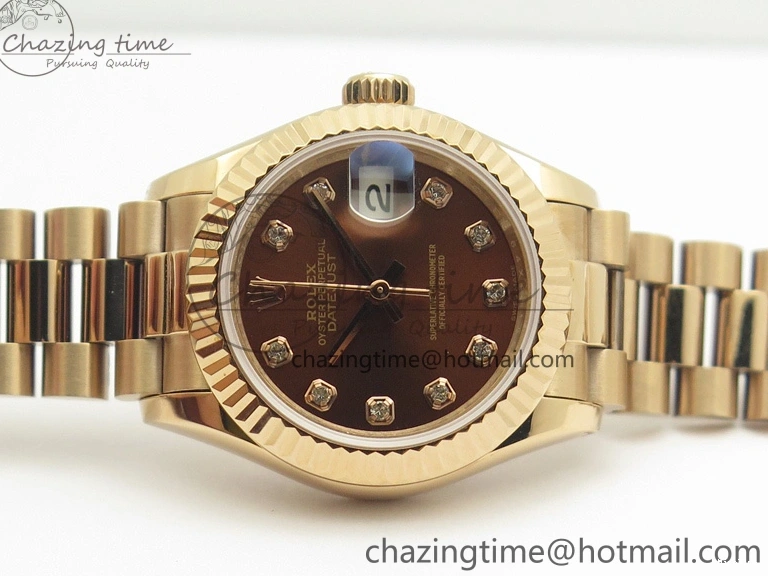 MiroTime 0412 DateJust 28mm RG BP Maker Best Edition Brown Diam Dial Fluted Bezel On RG Bracelet ETA TopPick 3441